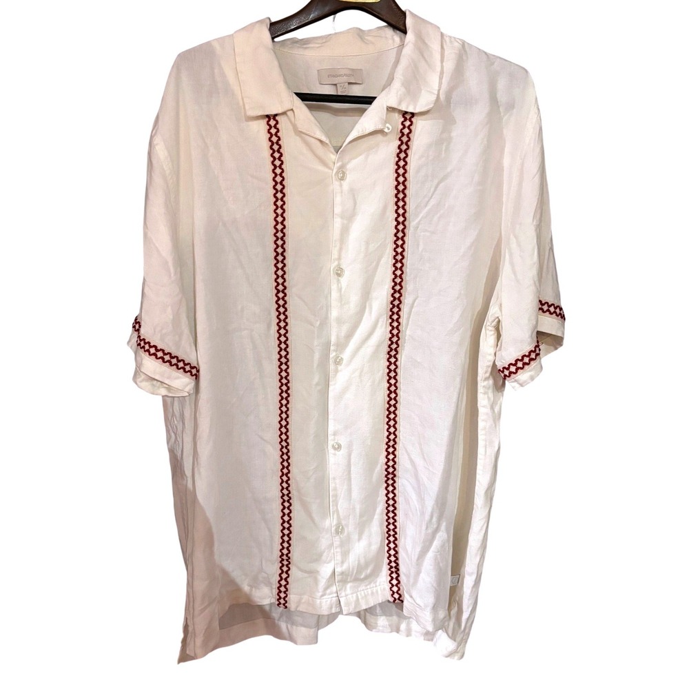 Standard Cloth Urban Outfitters Mens XL White Red Embroidered Camp Shirt XL